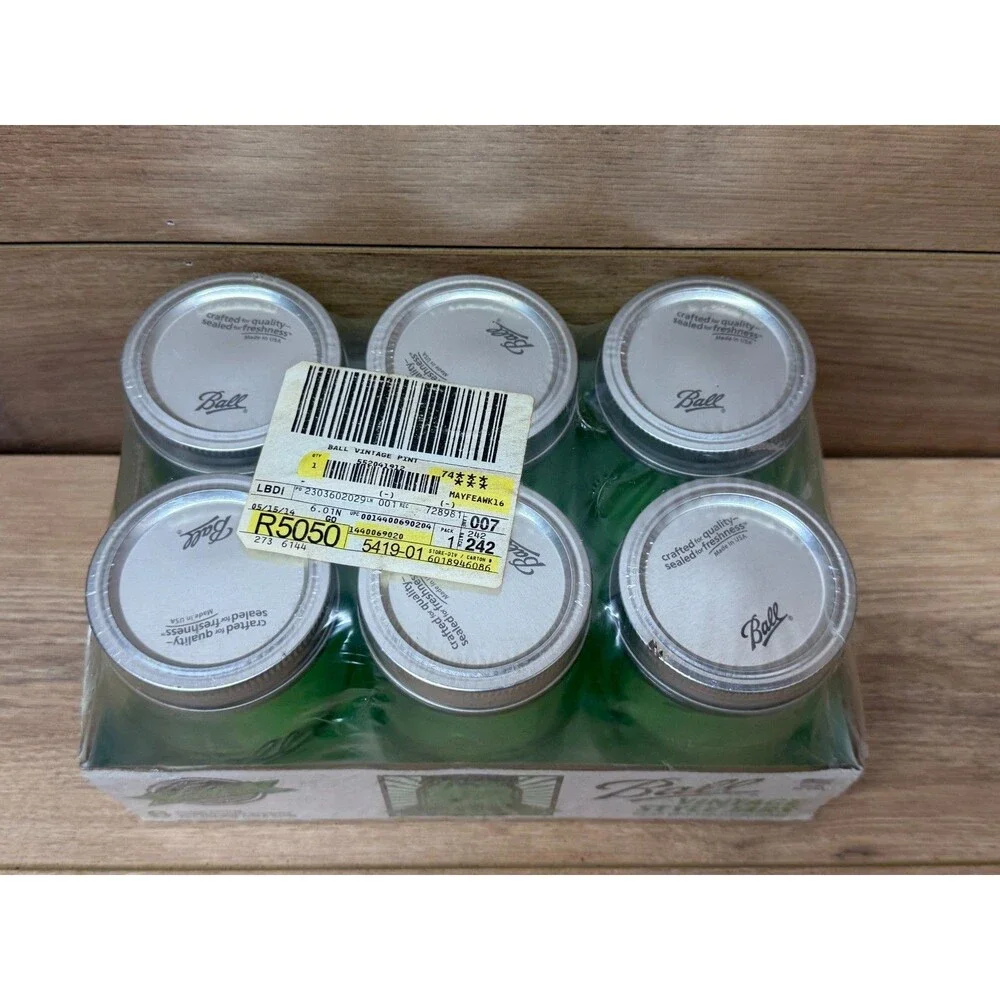 Ball Pint Mason Jars 100th Anniversary Limited Edition Full 6 Pack Green - New!